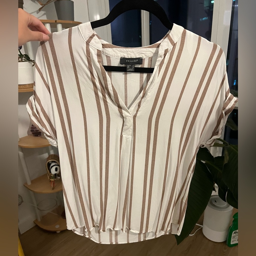 White work blouse with brown stripes primark